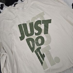 Nike Beige Tee with Dark Green and Sage "Just Do It." Graphic